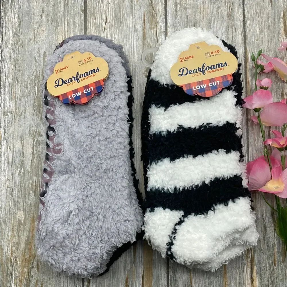 Women’s Dearfoams Ultra Soft Fuzzy Slipper Socks 2, 2-Packs Shoe Size 4-10